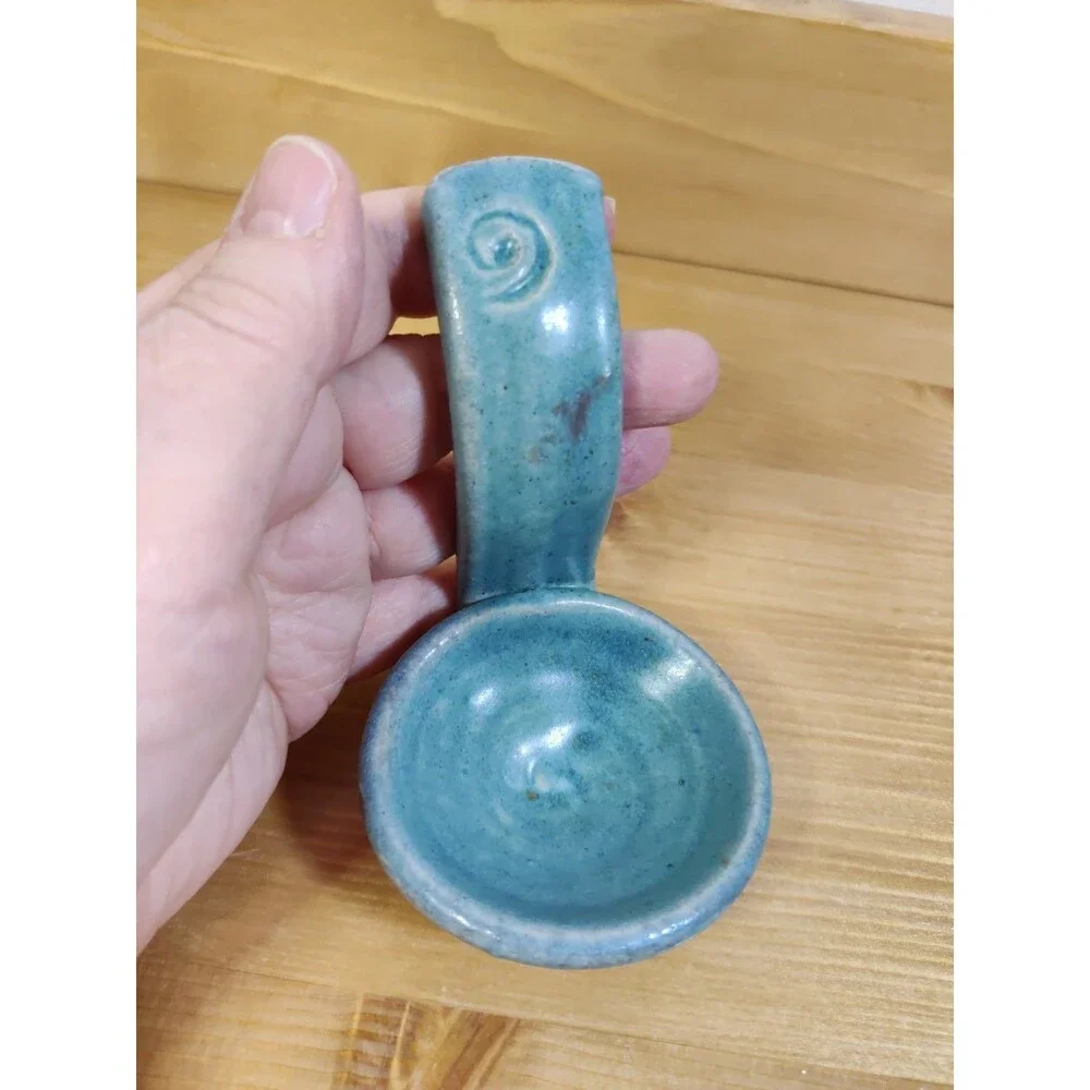 Lot Of 2 Hopi Pottery Ladle Spoon Set Beautifully Shaped Polished Peach Blue
